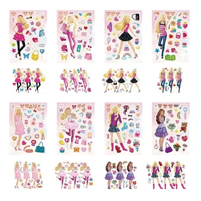 8x Barbie Face Making Sticker. Party Game Lolly Loot Bag Cake Cupcake Doll Girl - image 1 of 4