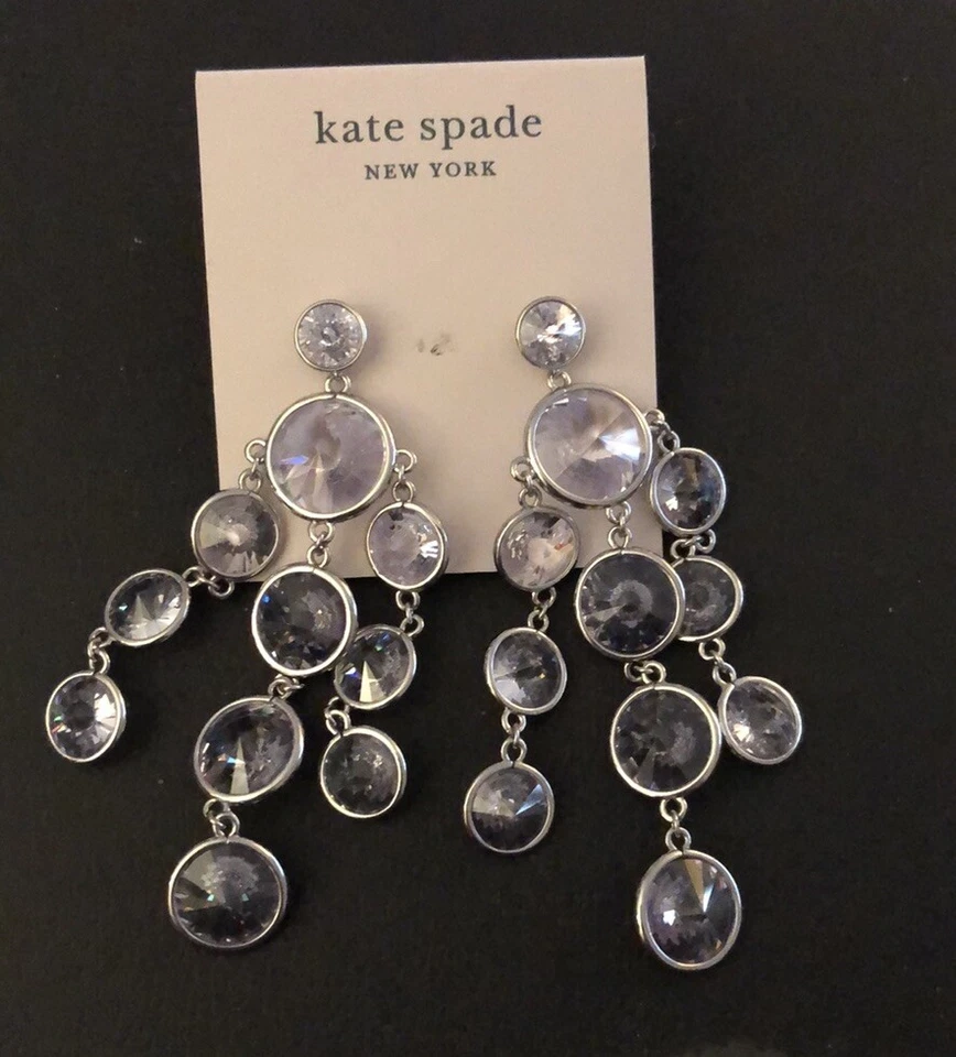 Kate Spade Silver Tone Cubic Zirconia Chandelier 3" Drop Earrings S107a