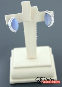 Movado 18k White Gold Diamonds and Chalcedony Earrings - Picture 1 of 5