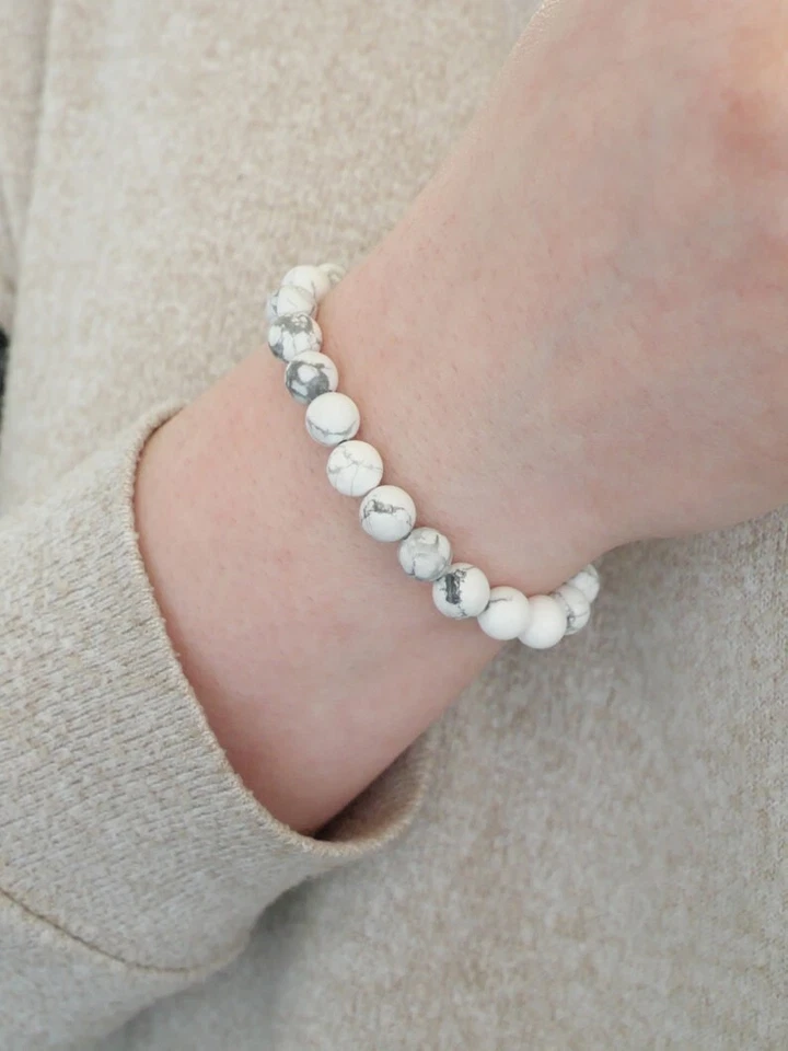 Nature Howlite Smooth Round Gemstone 4-6MM Beads Handmade Unisex Bracelets 6-8'' Foto 1 de 1