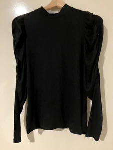 DECJUBA LONG women BLACK ROUCHED shoulder and SLEEVE detail CREW NECK SMALL - Picture 1 of 5