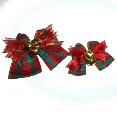 PUPPYBOWS.COM Puppy bows christmas plaid jingle bell bow pet hair bands clip dog collar slide