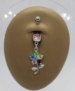Rainbow Flower Dangle Navel Belly Button Rings New Body Jewelry - Picture 1 of 1