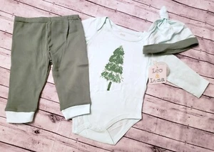Organic Cotton 3-pc Bodysuit Pant Hat Set Baby Boys 6-9 Mons Christmas Tree NWT - Picture 1 of 6
