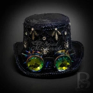 Steampunk Hat | Navy Blue Sequin Hat with Kaleidoscope Goggles FS1217 - Picture 1 of 5