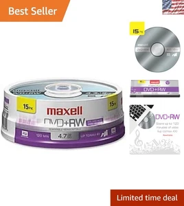 Rewritable DVD+RW Discs, 15-Pack Spindle - 4.7GB, 4x Speed, Cost-Effective - Picture 1 of 8