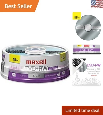 Rewritable DVD+RW Discs, 15-Pack Spindle - 4.7GB, 4x Speed, Cost-Effective - Image 1 of 4
