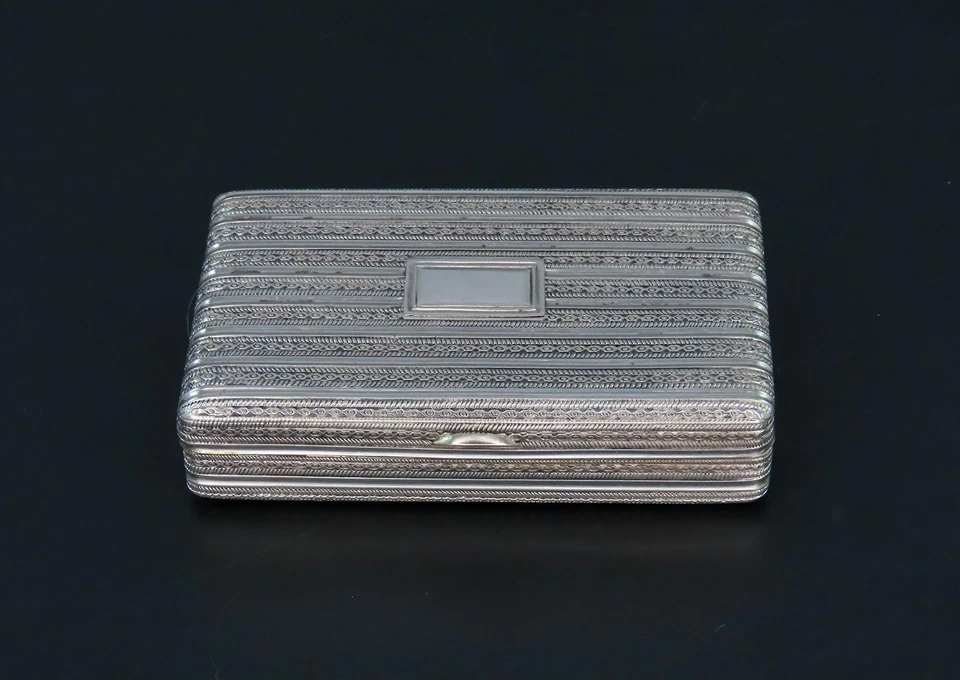 Сказочный c1830-х китайский экспорт серебро резки хорошо сделано в тонкую полоску табакерка коробка - Изображение 1 из 4