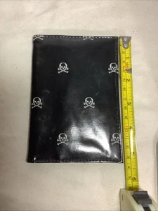 Skull Cross Bones Wallet Black Faux Leather 5.25” X 3.5” - Picture 1 of 11