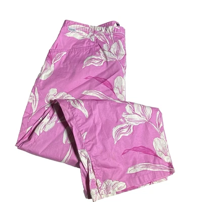 Vintage Blassport Pink Floral Size 14 Stretch Elastic Waist Capri Pants - Image 1 of 4