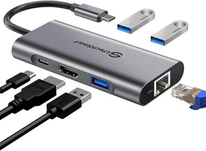 USB C Hub UCN3273 6in1 USB-C PD USB 3.0 RJ45 1000M Ethernet für Macbook - Afbeelding 1 van 6