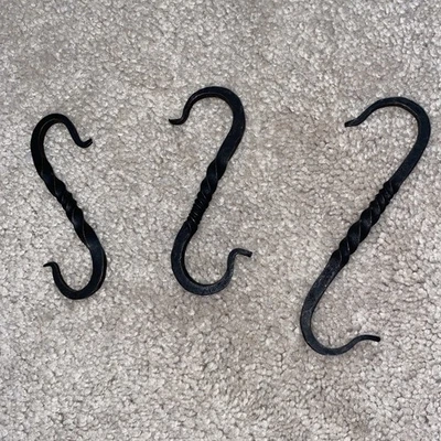Medieval Encampments Wrought Iron S Hooks Hand Forged with Scrolls Black - Image 1 of 4