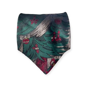 Moschino Milano Gray Greeen Red Christmas Tree Holiday 100% Silk Neck Tie - Picture 1 of 8