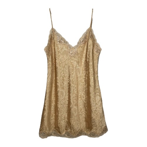 UNDERCOVER Camicia da notte vintage Victoria's Secret etichetta oro slip abito medio pizzo bordo marrone