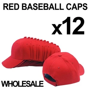 ***ROJO*** LOTE AL POR MAYOR DE 12 GORRAS DE BÉISBOL SÓLIDAS EN BLANCO LISO - Imagen 1 de 1