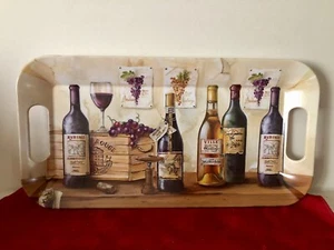 MELAMINE WINE BOTTLE GRAPES OPENER THEMED HANDLED SERVING TRAY MADE ITALY 15x8 - Picture 1 of 7