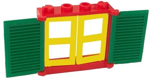 ☀️LEGO RED Window 1x4x3 with 2 YELLOW Half Panes and 2 GREEN SHUTTERS - Image 1 of 1