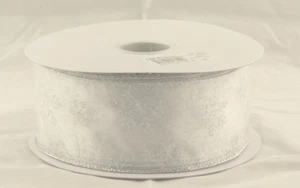 Silver Sparkle Snowflake on Sheer White Wide Wired Ribbon 50 Yards NEW christmas - Picture 1 of 1