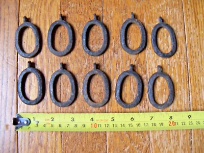 10 Antique 1920's Heavy Metal Curtain Drapery Rings Hooks, Hammered Design - Image 1 of 4
