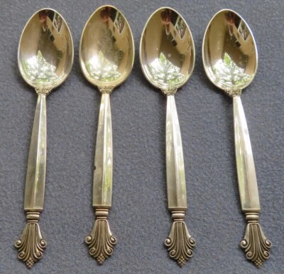 CUATRO cucharaditas grandes de plata esterlina Acanthus de Georg Jensen Dinamarca Foto 1 de 3