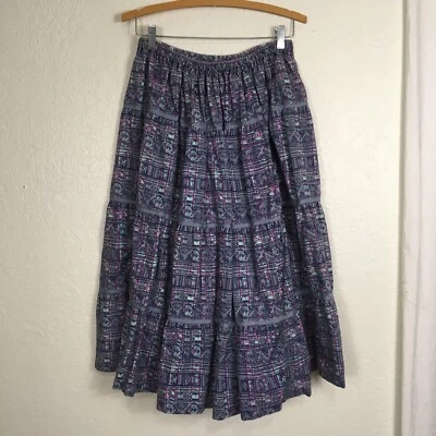 Vintage 4-Tiered Skirt Handmade Purple Blue Fashion-In-Prints Fabric Ribbon Boho - Image 1 of 4
