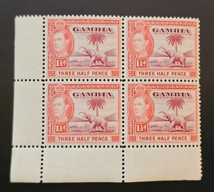 1938 GAMBIA KGVI Sc#134. SG 152b ELEPHANT PALM TREE LAKE BLOCK of 4 MINT NH - Picture 1 of 18