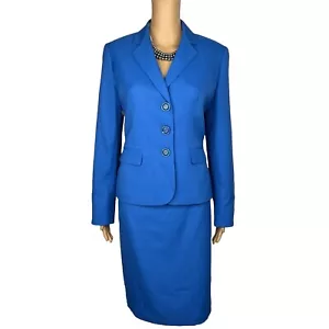 Evan Picone Women Polyester Skirt Suit Size 6 Blue Notch Collar Lined 2PC - Picture 1 of 10