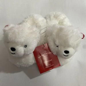 Wondershop Slippers Toddler Polar Bear S 5-6 or L 9-10 White Fuzzy Soft NEW - Picture 1 of 12