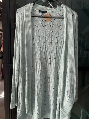 Napa Valley Gray Blue Open Knit Front Duster Cardigan Size 2X  - Image 1 of 4