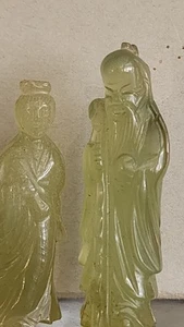 Pair Of Hand Carved Jade Statues, Immortals - Picture 1 of 8