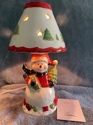 12" Holiday Porcelain Accent Lamp by Valerie Parr Hill Plug-In Snowman Christmas - Image 1 of 4