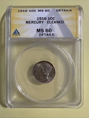 1916-P Mercury Dime Silver 90% MS60 ANACS - Image 1 of 4