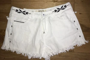 White pompom tassle distressed stud denim Shorts Hotpants 10 Brave Soul BNWT - Picture 1 of 6