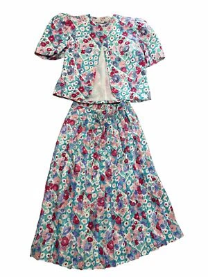 Anne Crimmins UMI Collections Jacket Skirt Set Womens Size 8 Vintage 80s Floral - Image 1 of 4