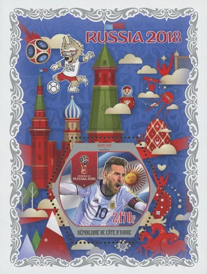 Cote D'Ivoire Messi Russia World Cup 2018 Soccer Sport Souvenir Sheet Mint NH - Image 1 of 4