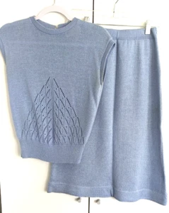 Vintage Jantzen Knit Sweater Skirt Set Light Blue Sleeveless A Line Size Small - Picture 1 of 12