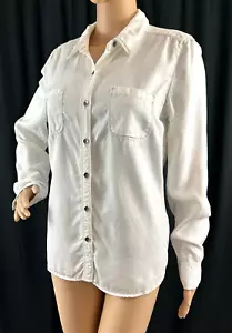 Women's Halogen Long Sleeve, Button Frt. Shirt, Ivory w/ Gray Stitch, Size Med. - Picture 1 of 11