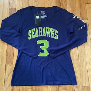 Seattle Seahawks Blue Long Sleeve T Shirt Russel Wilson 3 Womens Medium