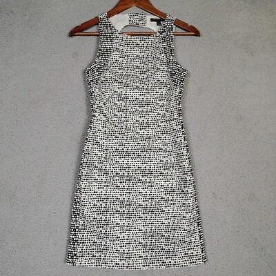 Banana Republic Mini Dress Women 0 Petite Black White Printed Cutout Back Sheath - Image 1 of 4