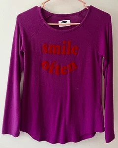 Girl's Old Navy Purple Red Graphic Smile Often Soft Fleece Shirt Size LG 10/12 - Picture 1 of 3