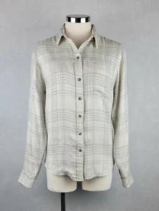 LUCKY BRAND Button Up Shirt Women's S Beige Bungalow Plaid Long Sleeve Blouse - Picture 1 of 12