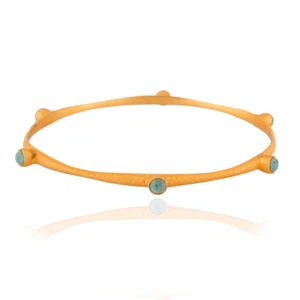 925 Silver Turquoise Gemstone 24k Yellow Gold Matte Finish Sleek Bangle Jewelry - Picture 1 of 4
