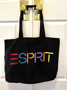 Vintage 90’s ESPRIT Black Canvas Logo Tote Carryall Shopper Bag Large Rainbow - Picture 1 of 6