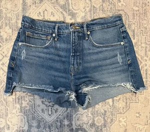 Good American Good 90s Damen Jeansshorts Größe 6 Used-Look abgeschnitten roher Saum - Bild 1 von 7