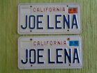 California JOE LENA Personalized License Plate PAIR CA Tag w/92 93 Reg