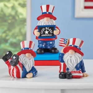 Juego de 3 estatuillas de mesa patrióticas tío Sam gnomo 4 de julio - Imagen 1 de 1