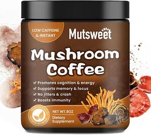 Mutsweet Decaf Mushroom Coffee Blend, 12-in-1 Powder, Immune & Energy , Vegan