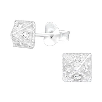 925 Argento Sterling 5mm Piramide Orecchini con Zirconia Cubica Donne Ragazze - Immagine 1 di 3