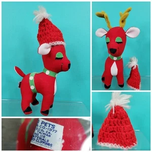 Vintage MCM Dream Pets rotes Rentier Weihnachten Stofftier 1976 Dakin Taiwan - Bild 1 von 9