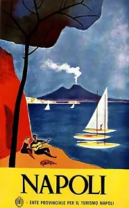 Napoli Italy Vintage Illustrated Travel Poster Print painting Framed Canvas - Picture 1 of 7